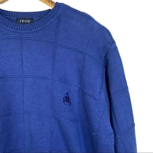 IZOD MEN'S BLUE KNIT LONG SLEEVE PULL-OVER SWEATER SIZE LARGE-EUC - Picture 2 of 5